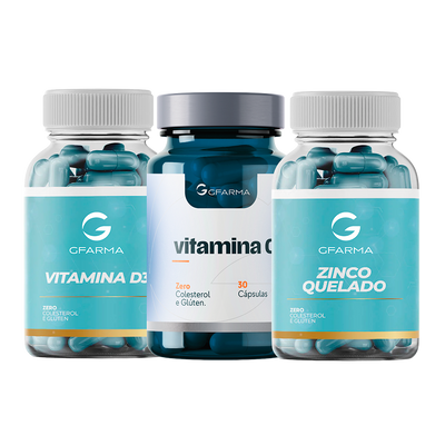 Kit Imunidade (Vitamina D3 10.000 UI 30 Cápsulas, Vitamina C 500 mg 30 Cásuplas e Zinco Quelado 25 mg 30 Cápsulas).