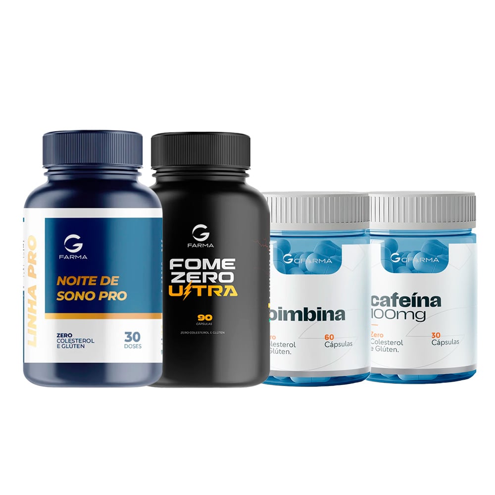 Pack Noite de Sono Pro 90 cápsulas + Fome Zero 90 cápsulas + Cafeína 100mg 30 cápsulas + Ioimbina 10mg 60 cápsulas