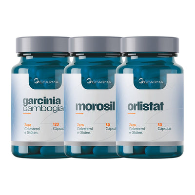 Kit Controle de Gordura Corporal (Garcinia Combogia 120 Cápsulas + Morosil 30 Cápsulas + Orlistat 30 Cápsulas)