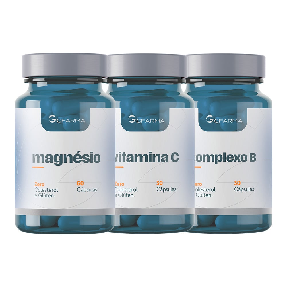 Kit Energia e Equilíbrio Diário (Magnésio Quelado 60 Cápsulas + Vitamina C 500 Mg 30 Cápsulas + Complexo B 30 Cápsulas)