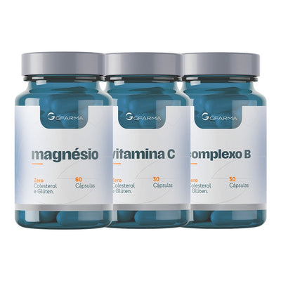 Kit Energia e Equilíbrio Diário (Magnésio Quelado 60 Cápsulas + Vitamina C 500 Mg 30 Cápsulas + Complexo B 30 Cápsulas)