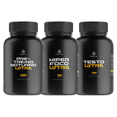 Kit Pré-treino Noturno Ultra 120 Cápsulas + Hiper Foco Ultra 60 Cápsulas + Testo Ultra 150 Cápsulas